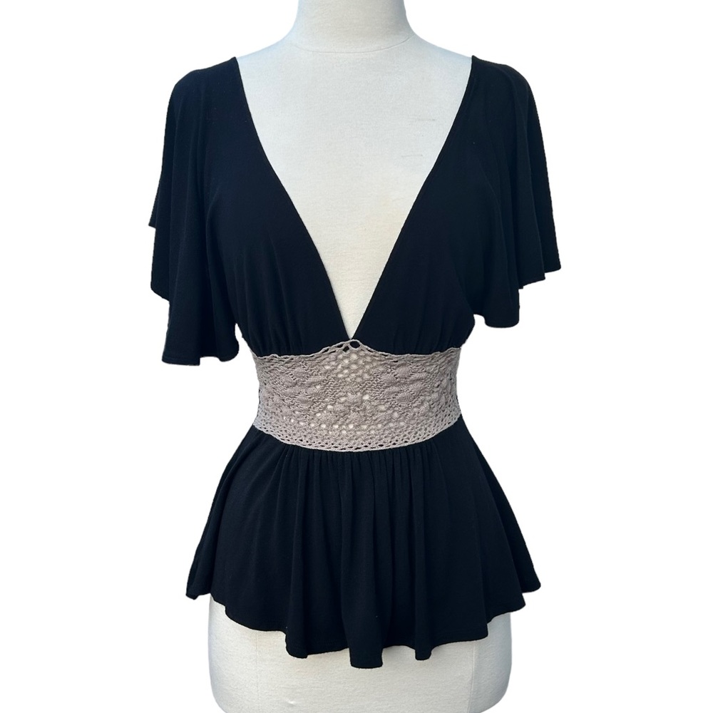 Vintage Victoria’s Secret Top Crochet Accents Shirt Deadstock Flutter Sleeves